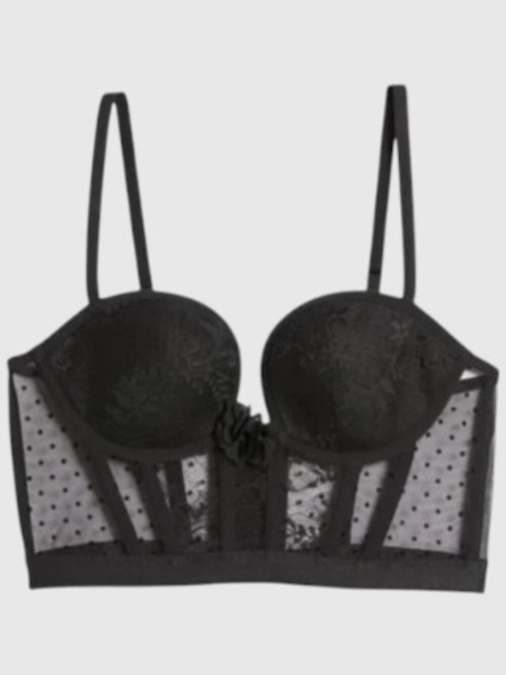 Etam Lace Bustier Underwire Bra Black 36C NWT
